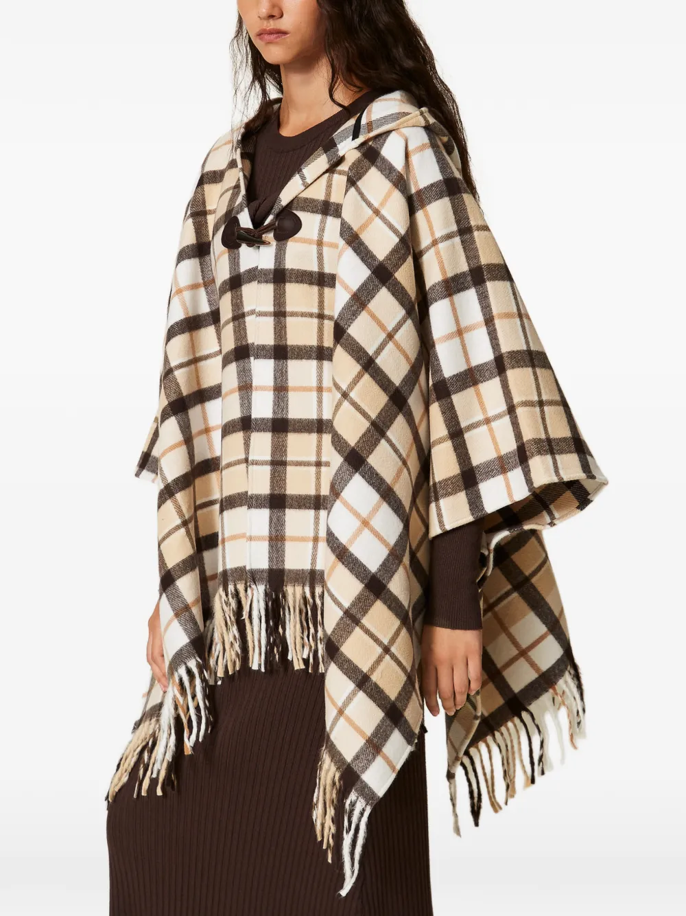 TWINSET Geruite poncho met jacquard Beige