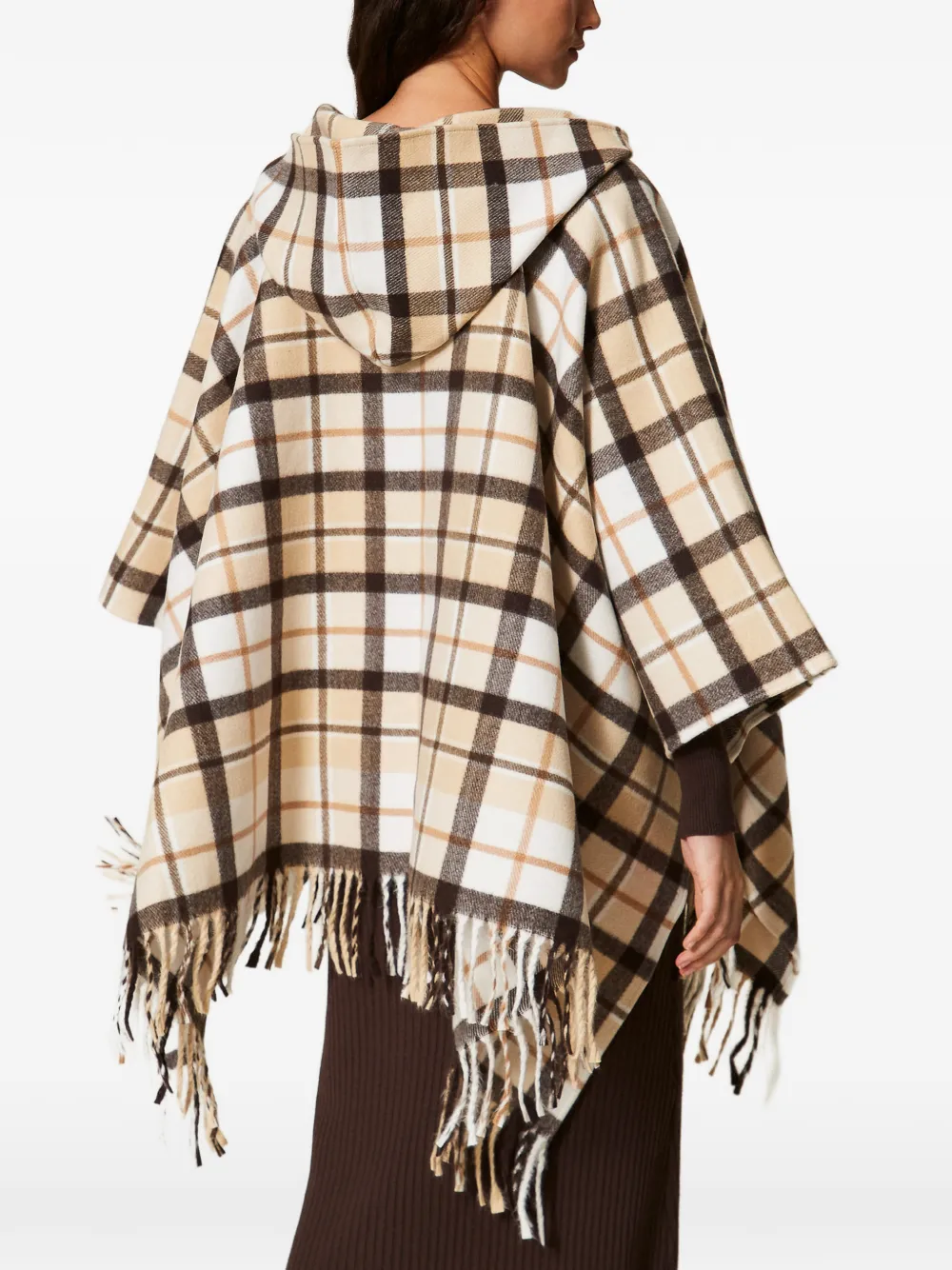TWINSET Geruite poncho met jacquard Beige
