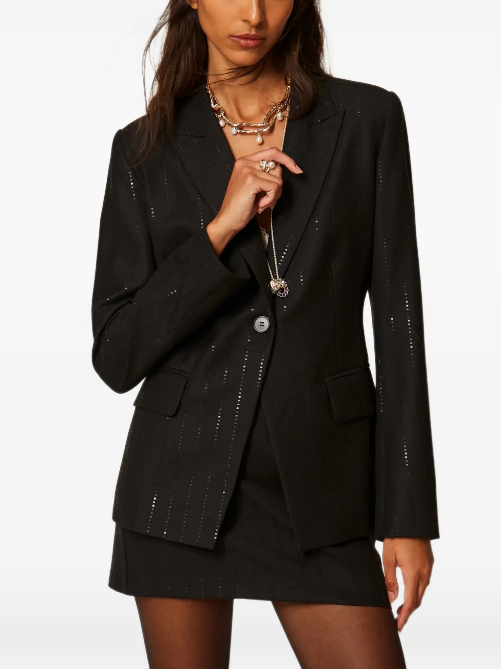 TWINSET Blazer met krijtstreep en pailletten Zwart
