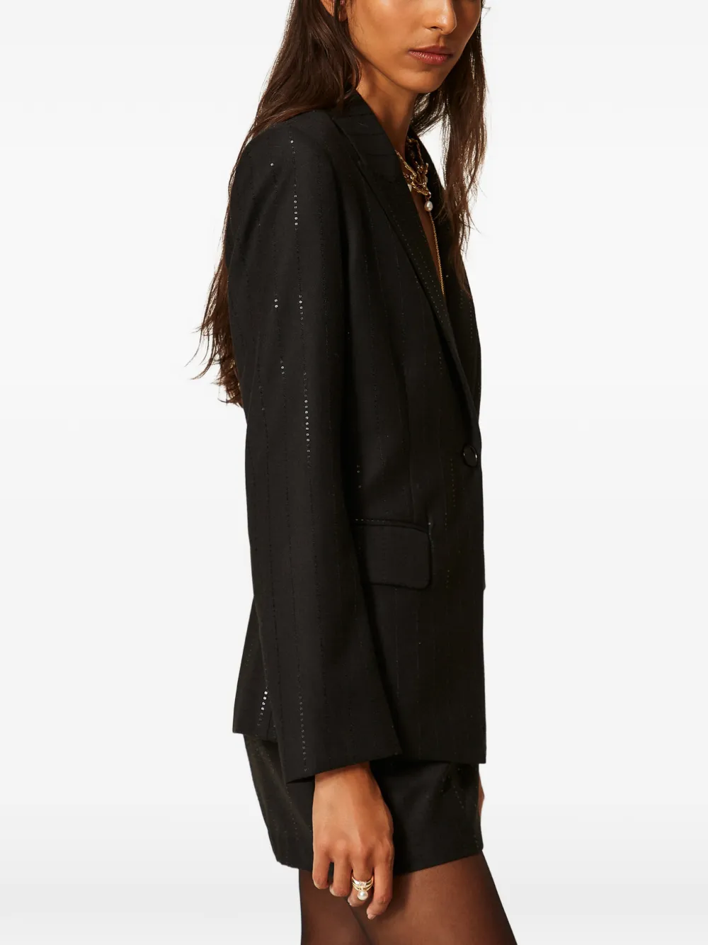 TWINSET Blazer met krijtstreep en pailletten Zwart
