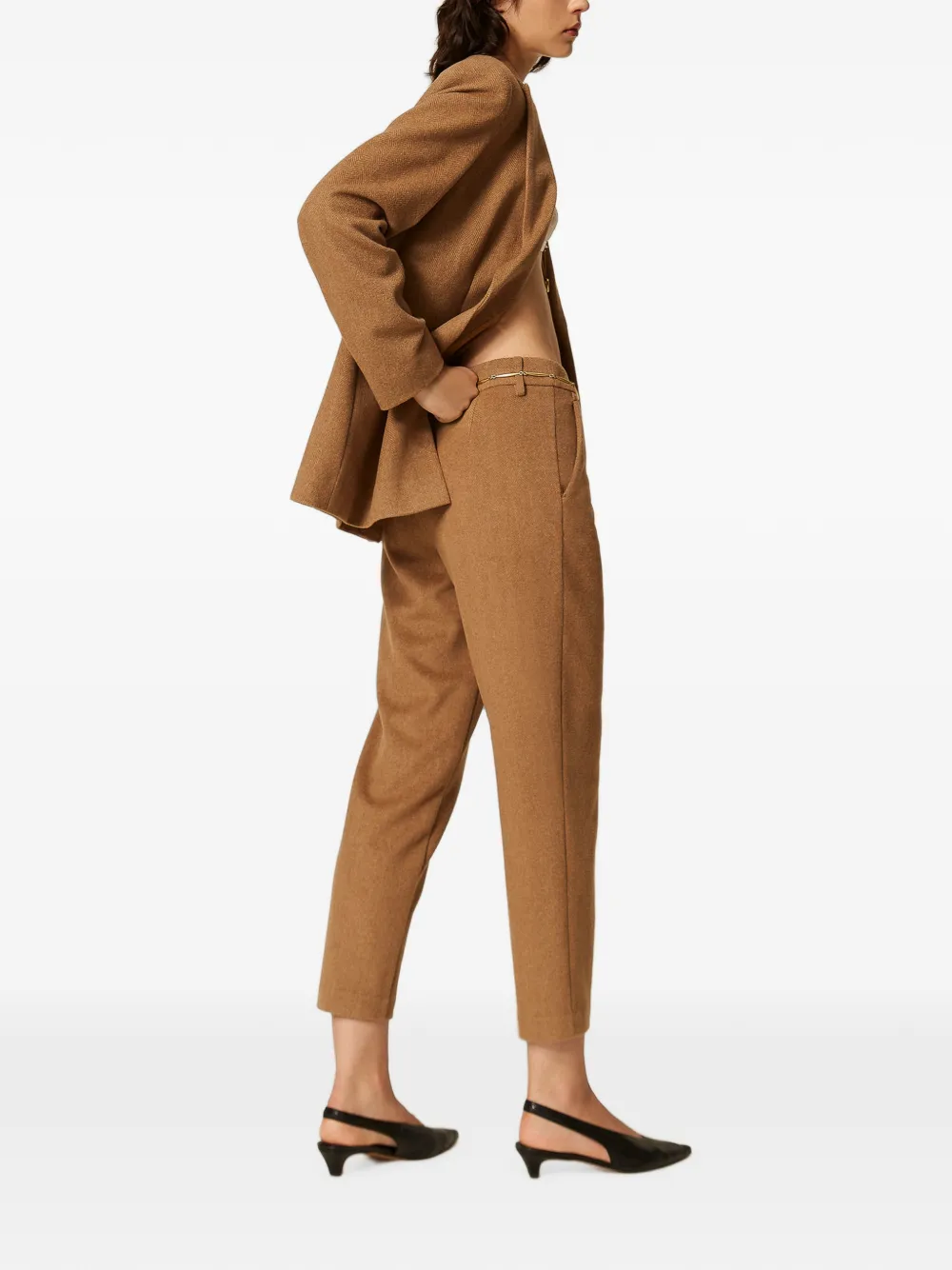 TWINSET Broek van wolblend met chevron-patroon Bruin