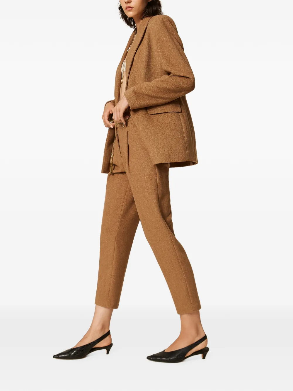TWINSET Broek van wolblend met chevron-patroon Bruin