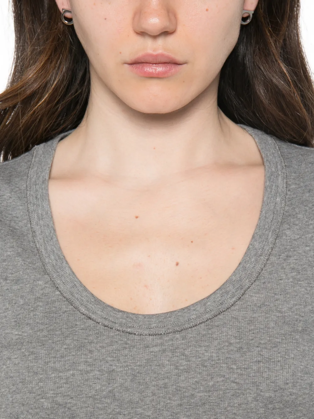 Fabiana Filippi Verfraaid T-shirt met diepe ronde hals Grijs