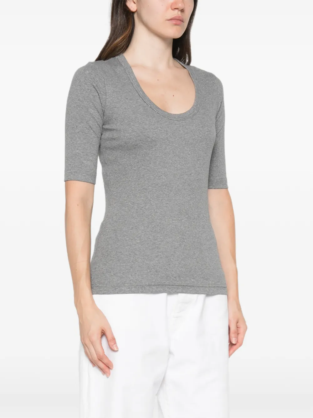 Fabiana Filippi Verfraaid T-shirt met diepe ronde hals Grijs