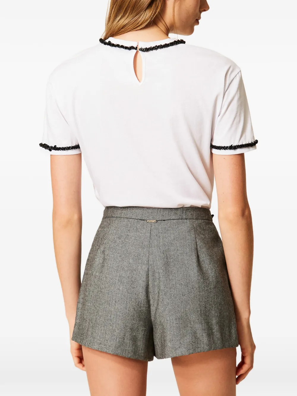 TWINSET T-shirt met afwerking en strik Wit