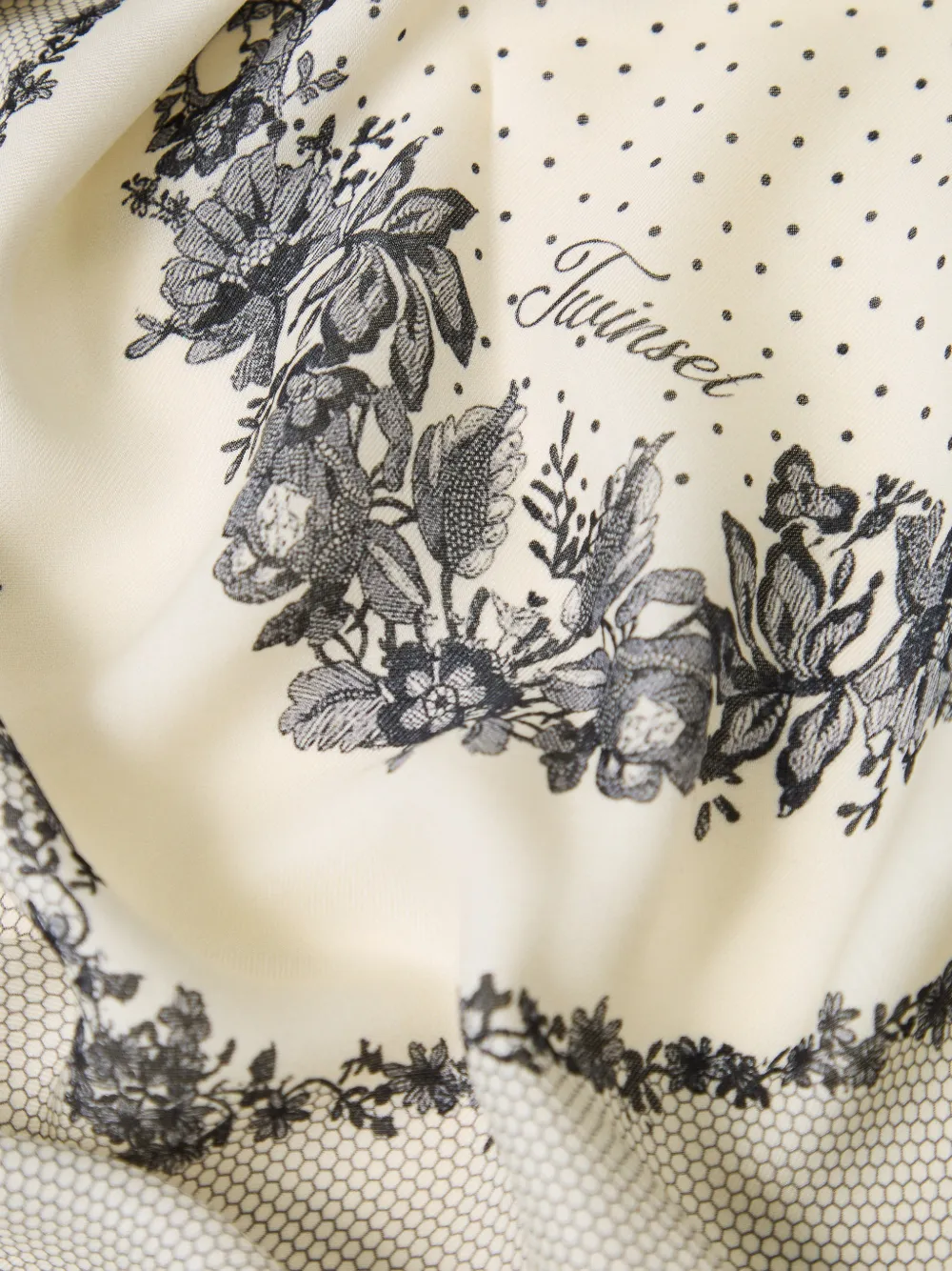 TWINSET Kefiah met stippen en kanten print Beige