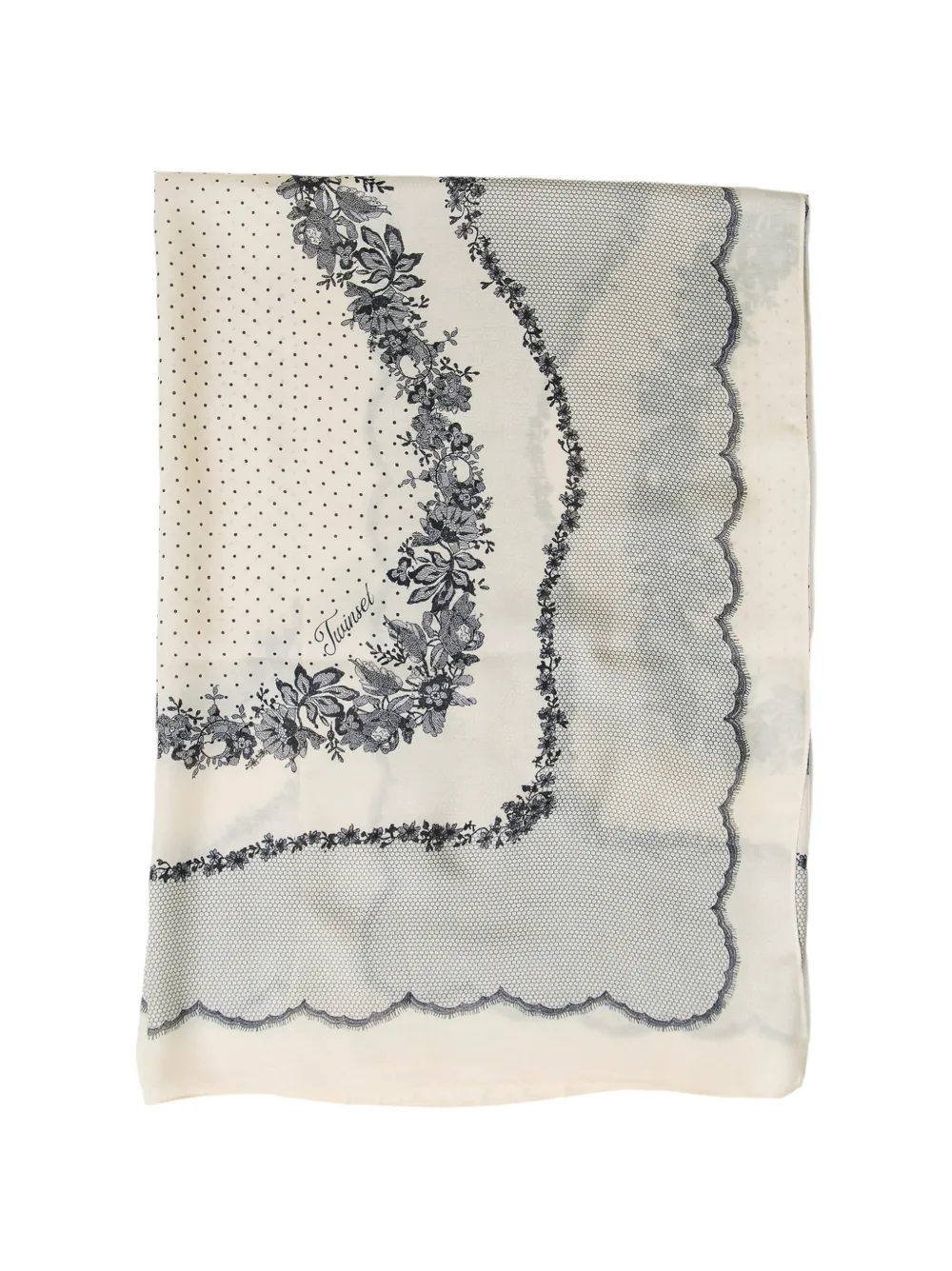 TWINSET Kefiah with polka-dot and lace-print - Nude