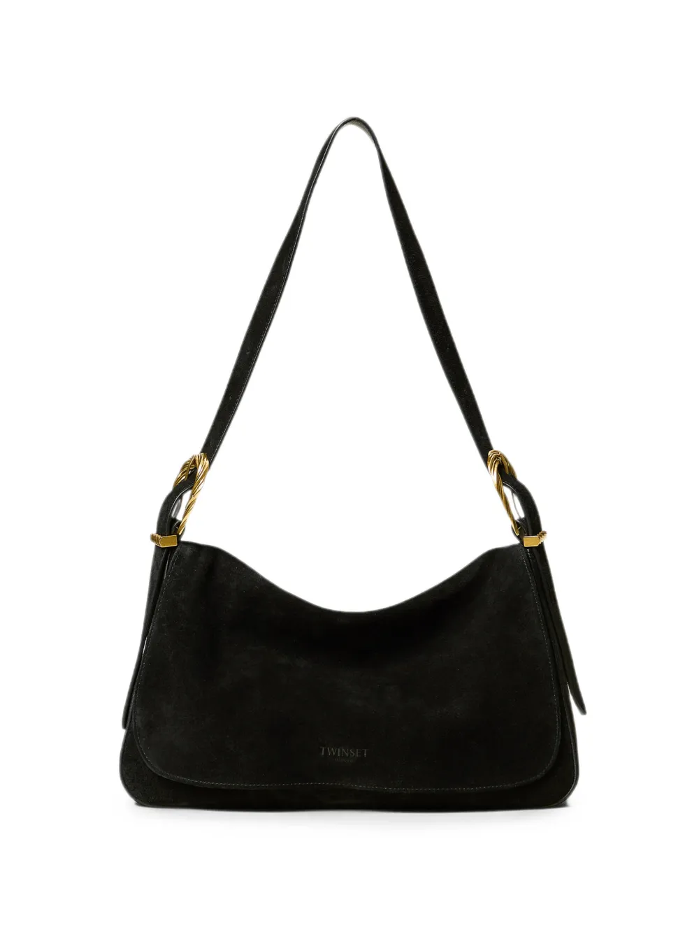 TWINSET medium Liliane suede bag with buckles - Schwarz