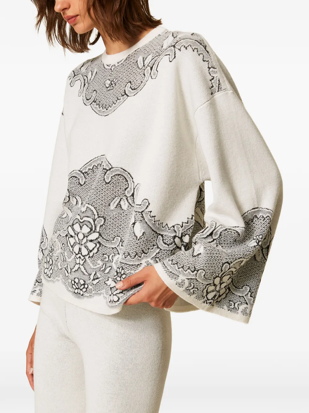 TWINSET Maxi-trui van wolblend met jacquard Wit
