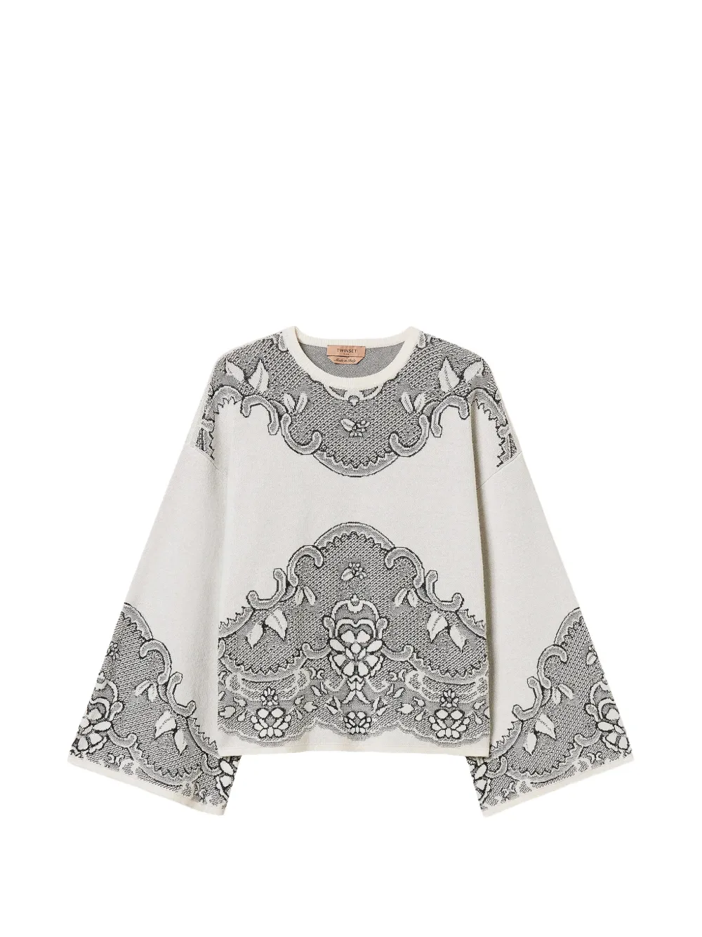 TWINSET Maglione lungo in misto lana jacquard - Bianco