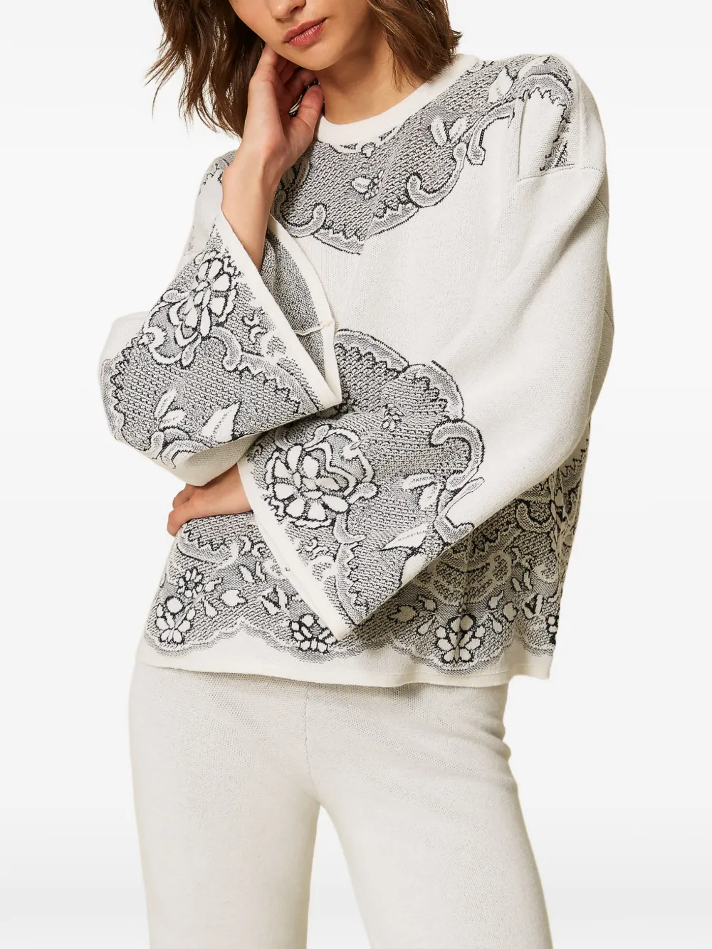 TWINSET Maxi-trui van wolblend met jacquard Wit