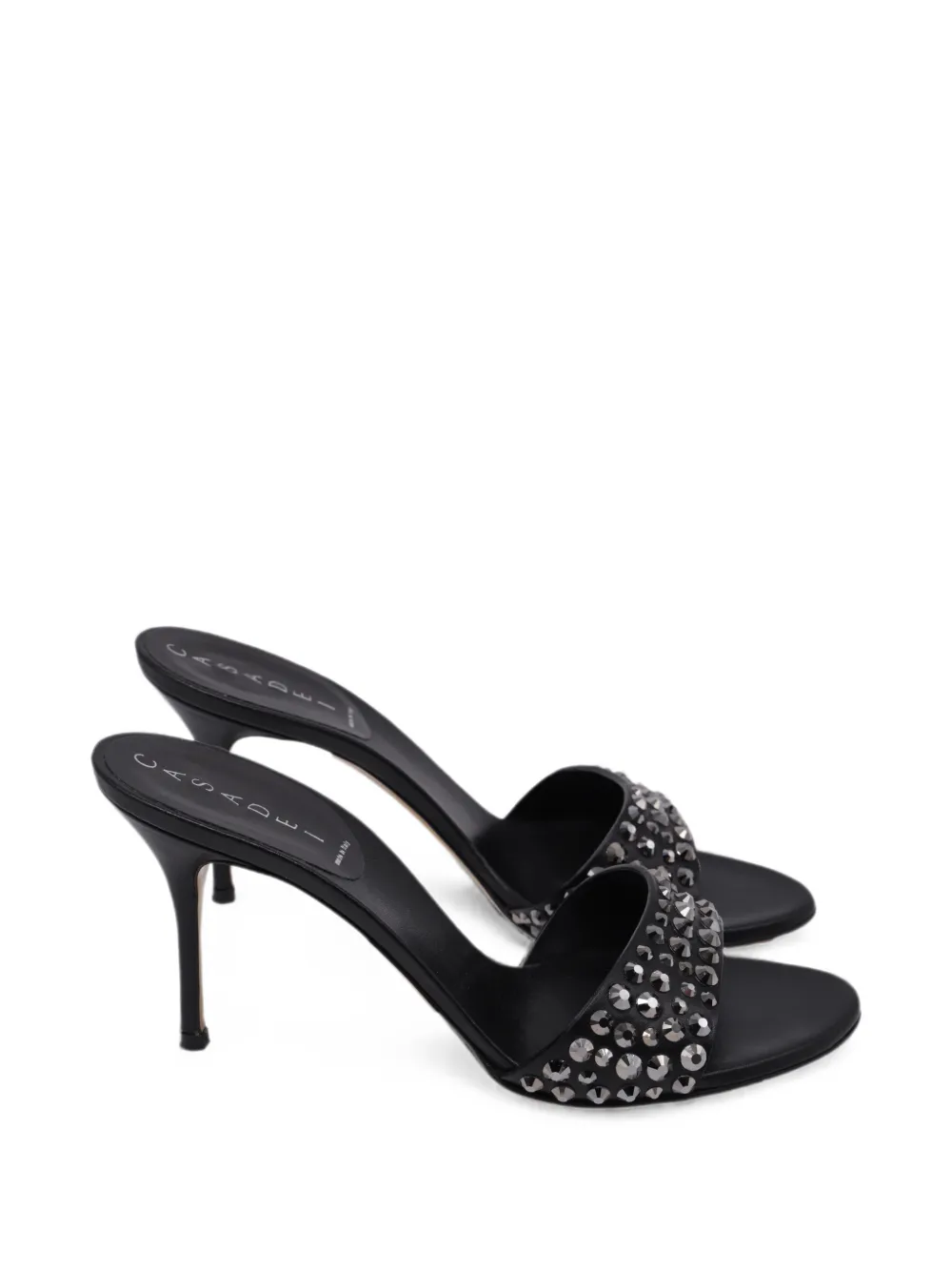 Casadei Vintage Pantoletten mit Kristallen - Schwarz