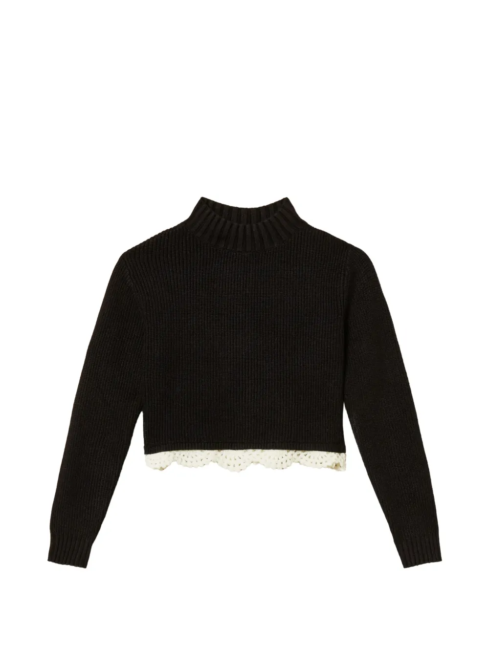 TWINSET Kids Ribgebreide trui met gehaakte afwerking Zwart