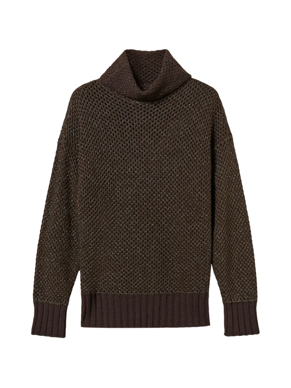 TWINSET Rollkragenpullover aus Mesh mit Lurex - Braun