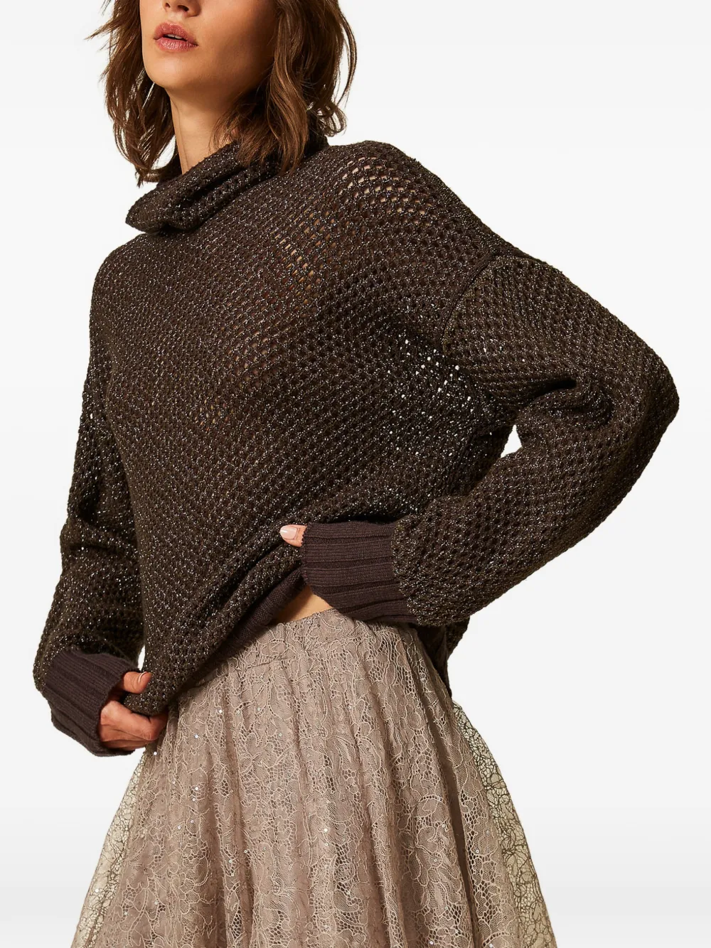 TWINSET Mesh coltrui met lurex Bruin