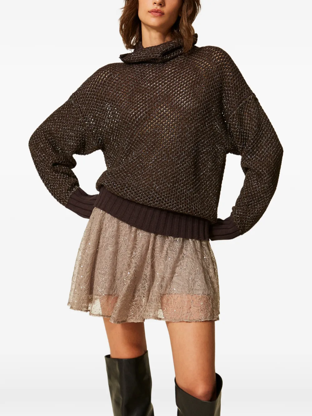 TWINSET Mesh coltrui met lurex Bruin