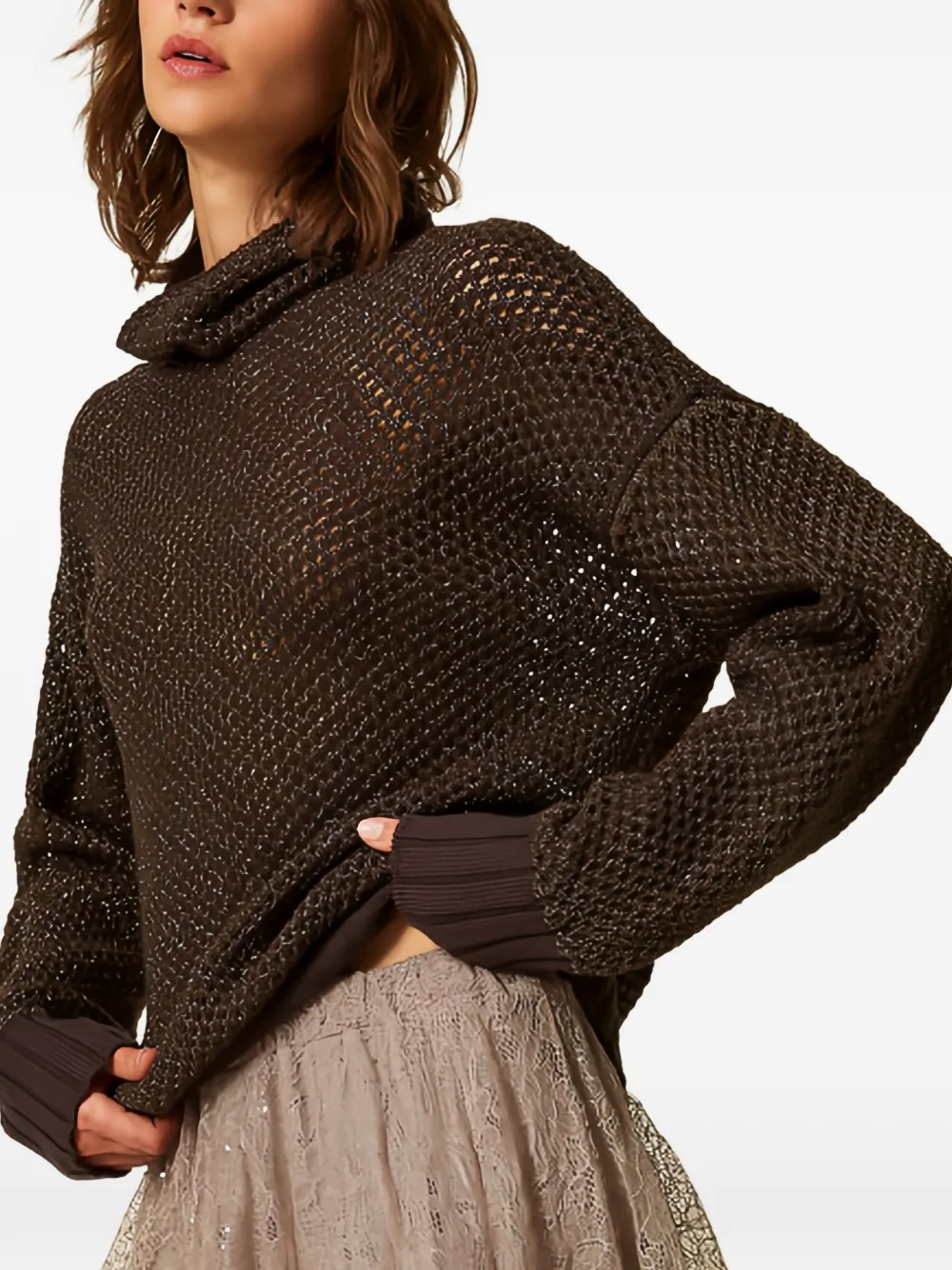 TWINSET Mesh coltrui met lurex Bruin