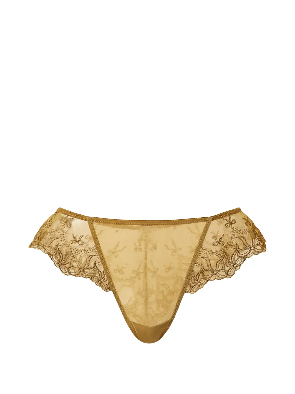 TWINSET Slip brasiliana in tulle ricamato con fiocchi - Oro