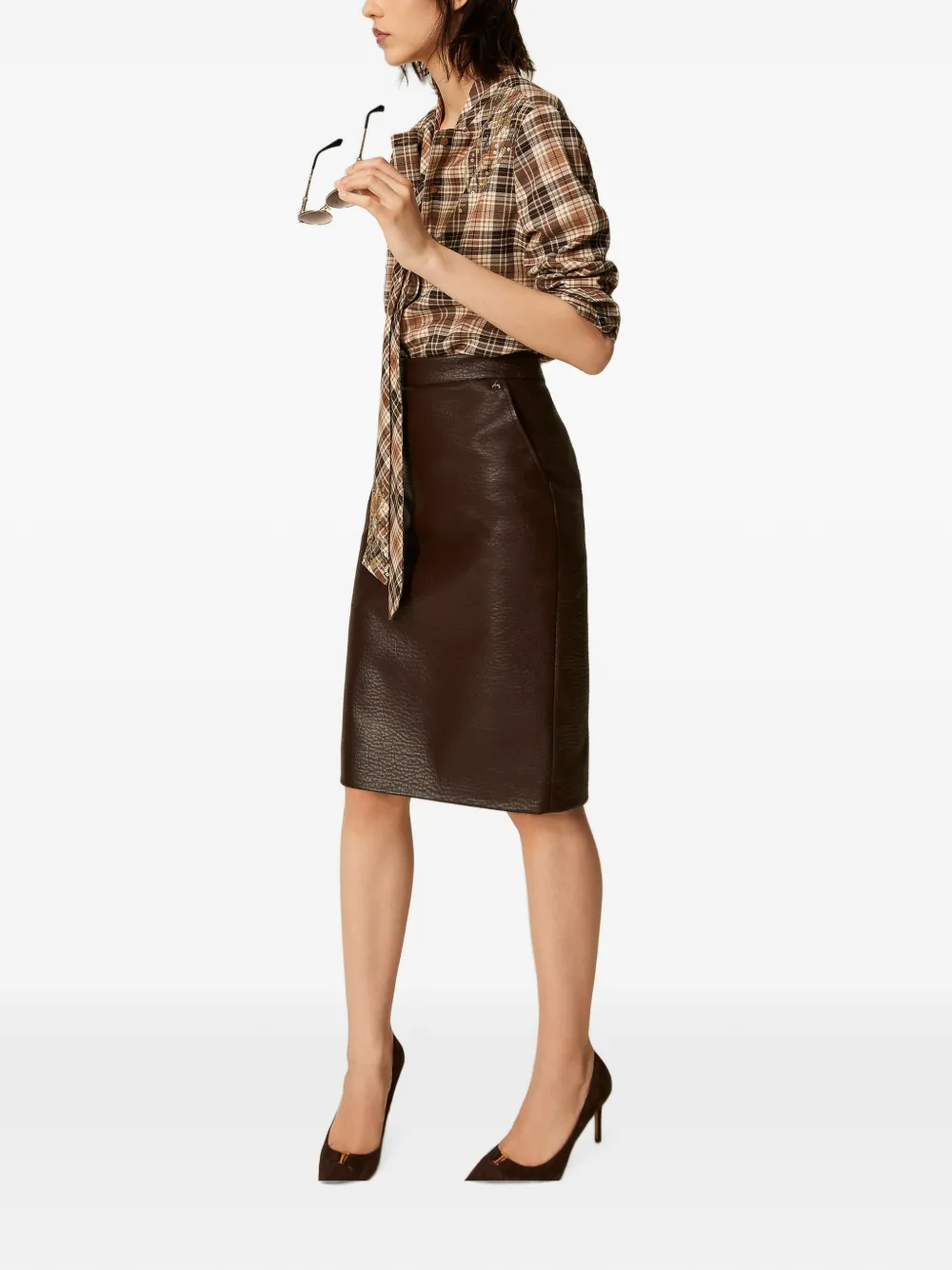 TWINSET Midi-rok van imitatieleer Bruin