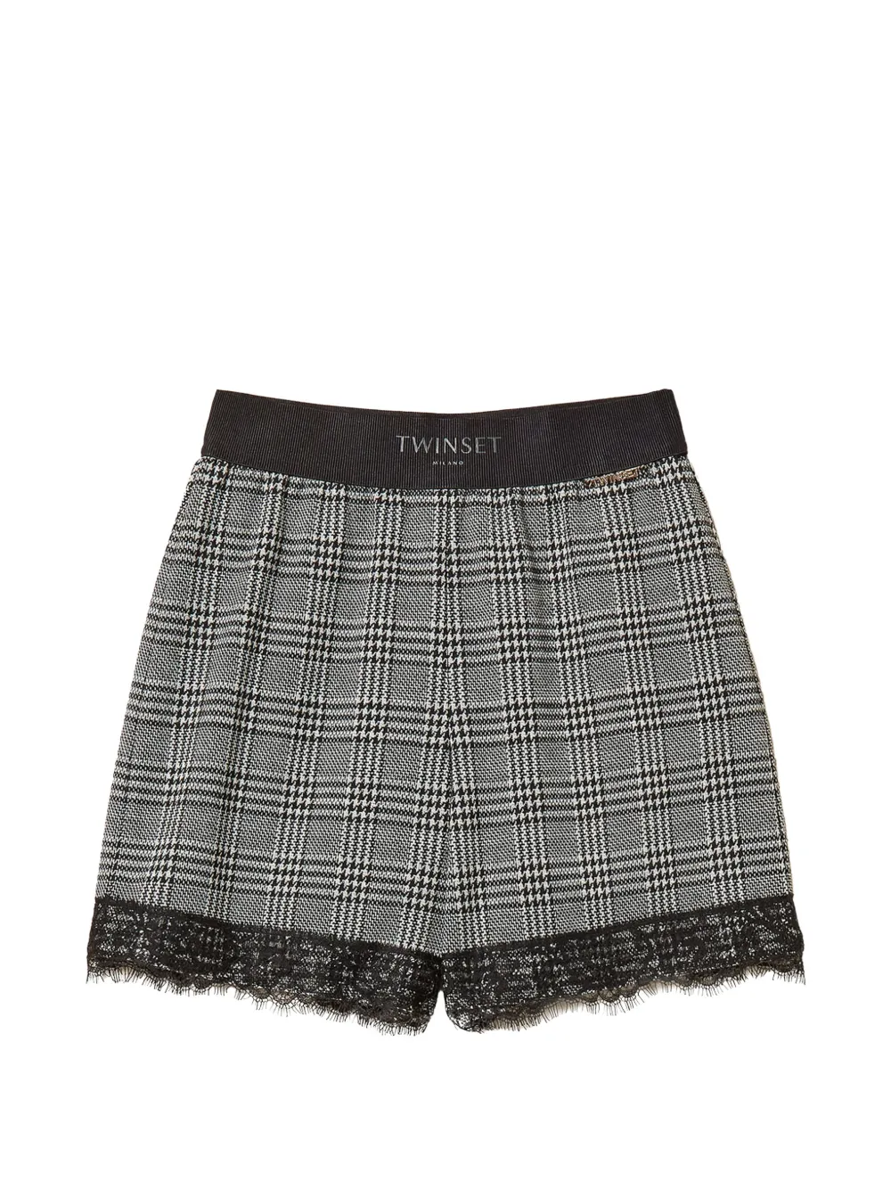 TWINSET Kids Prince of Wales check lace-trim shorts - Grigio