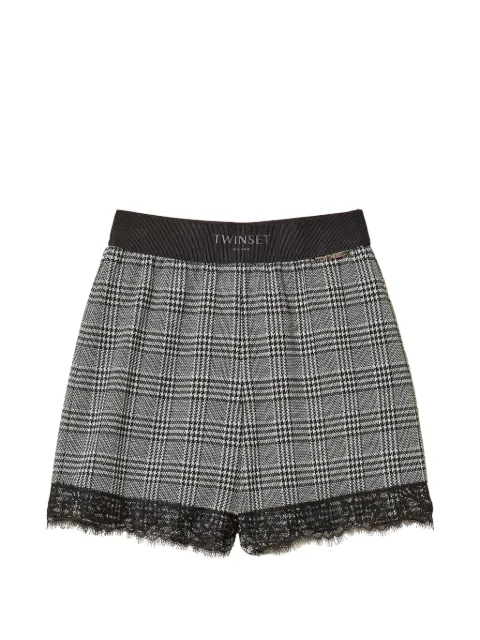 TWINSET Kids pantalones cortos a cuadros príncipe de Gales con ribete de encaje
