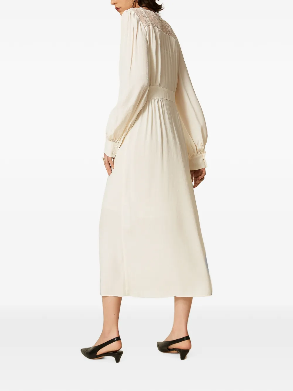 TWINSET Lange jurk met kant en jacquard Beige