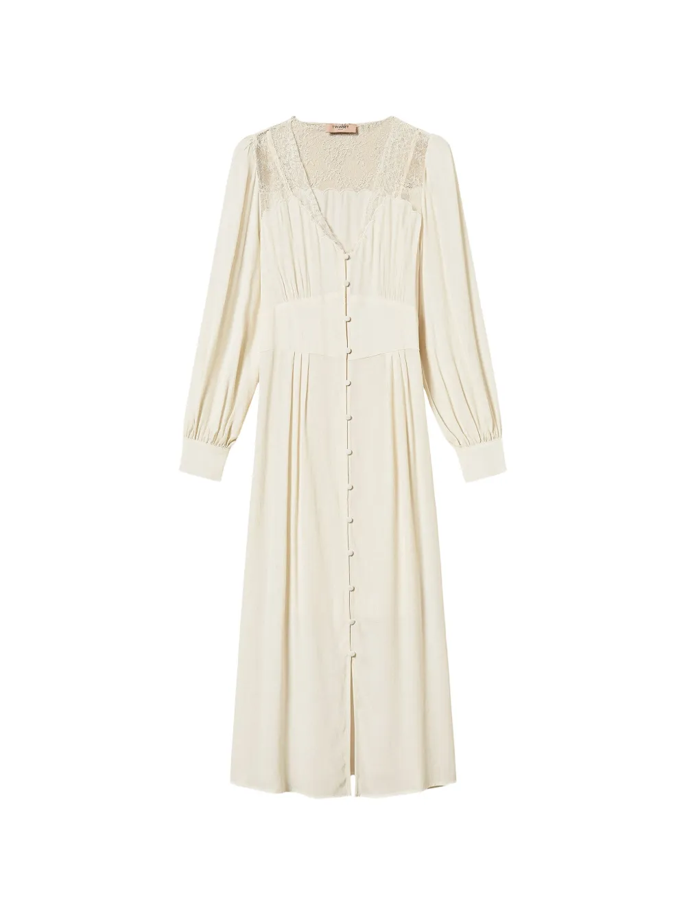 TWINSET long jacquard dress with lace - Nude