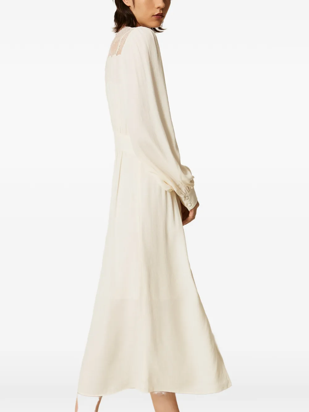 TWINSET Lange jurk met kant en jacquard Beige