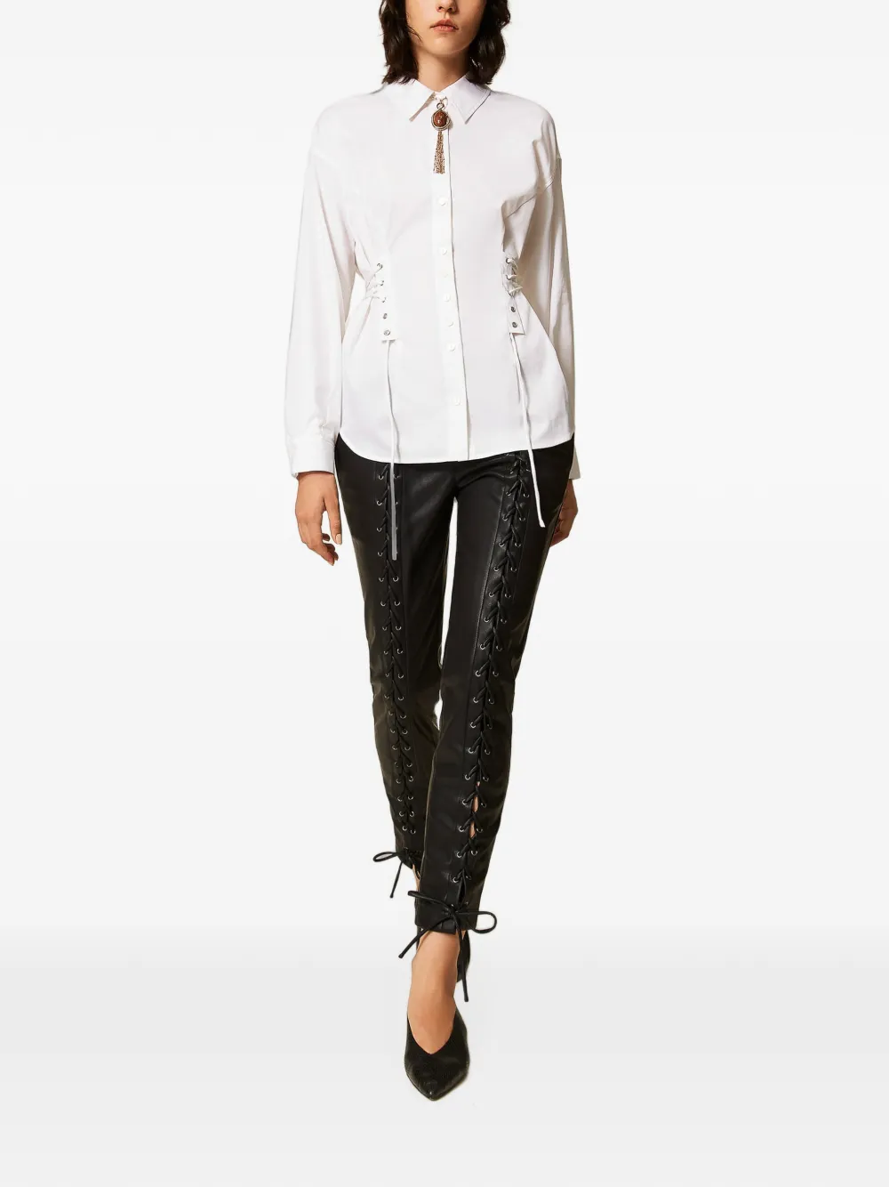 TWINSET Broek van imitatieleer met strikken Zwart