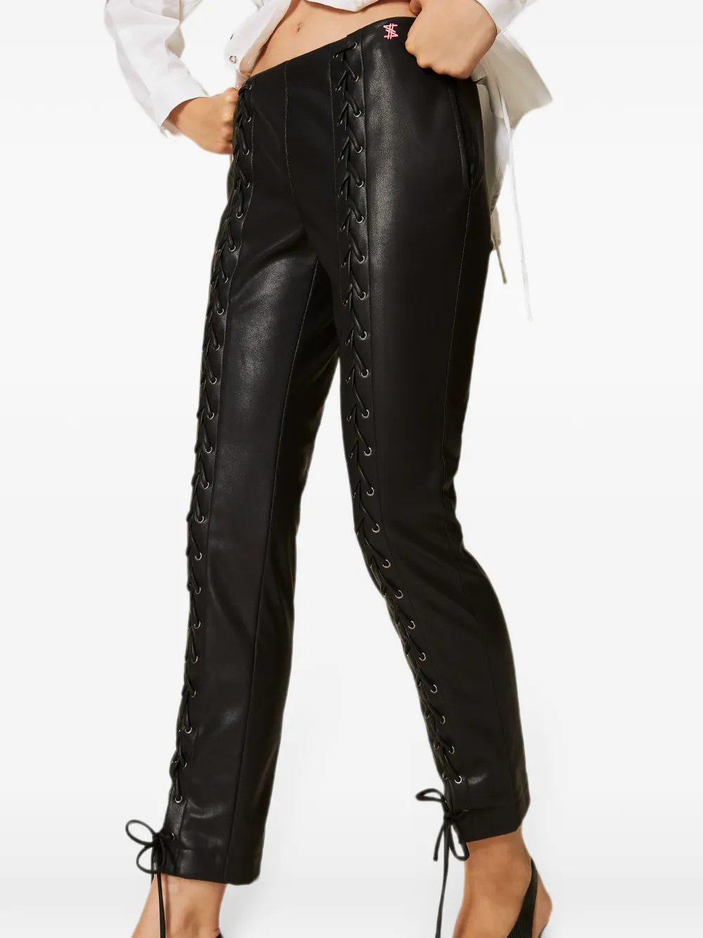 TWINSET Broek van imitatieleer met strikken Zwart