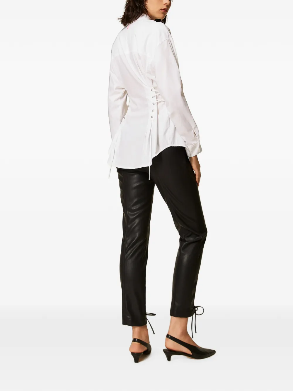 TWINSET Broek van imitatieleer met strikken Zwart