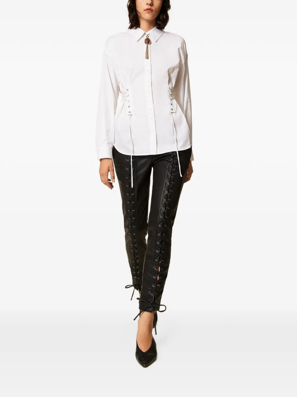 TWINSET faux leather trousers with ties - Nero