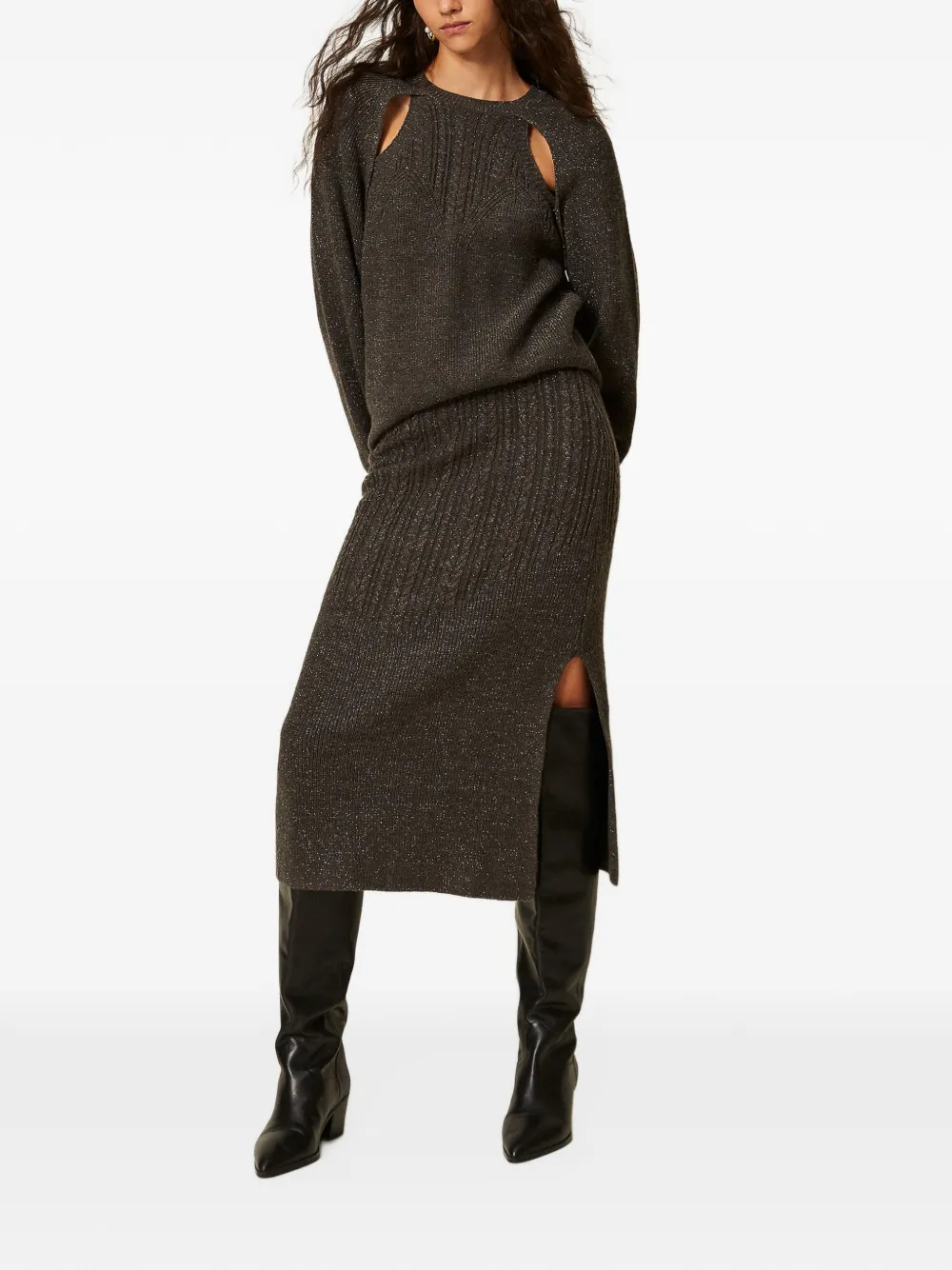 TWINSET cable knit midi skirt Grijs