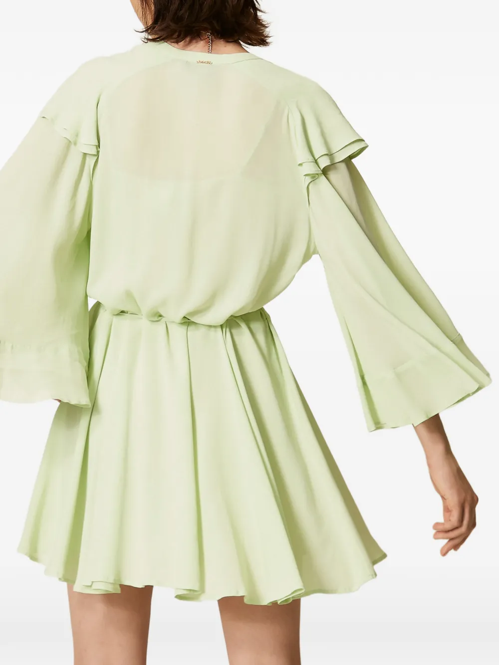 TWINSET Korte crêpe de chine jurk met ruches Groen