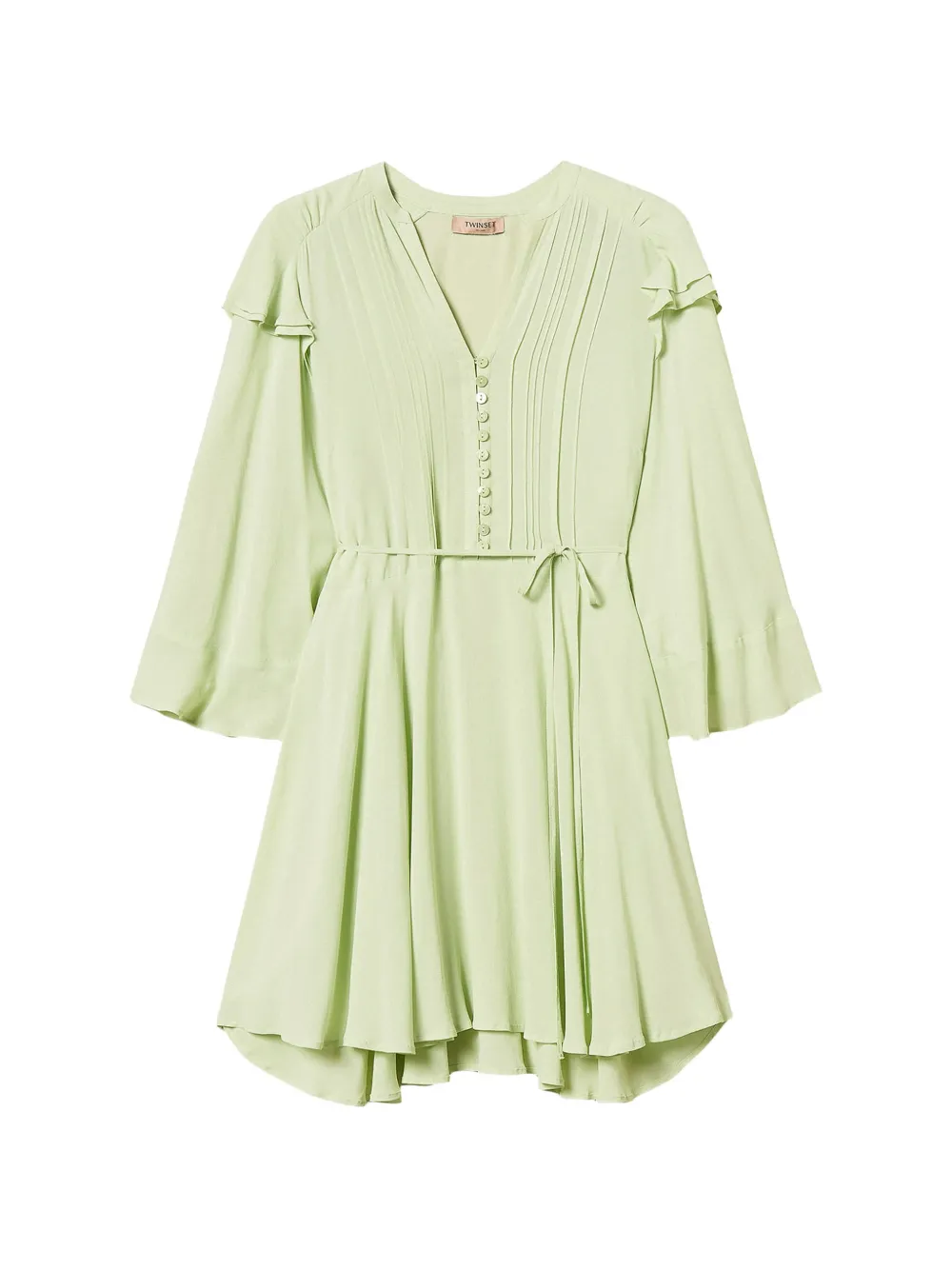 TWINSET Abito corto in crêpe de Chine con ruches - Verde