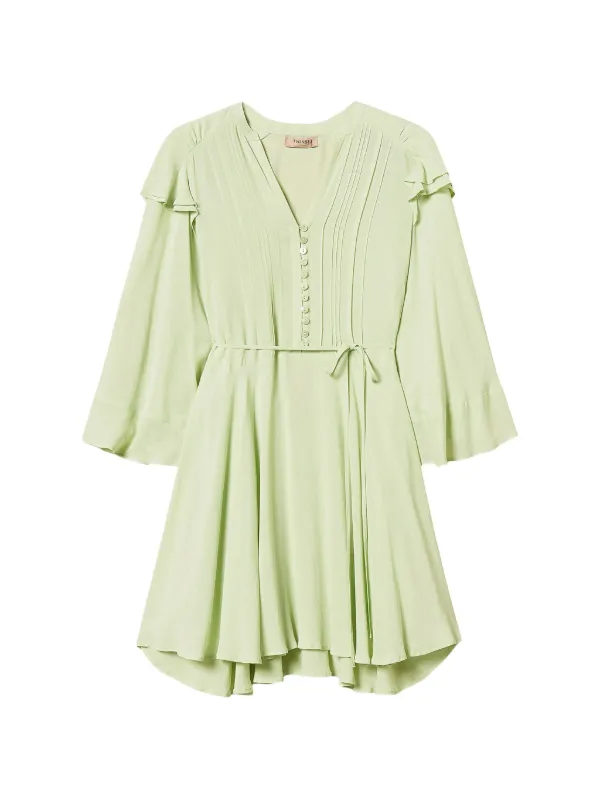 twinset green dress Short Crêpe De Chine With Ruffles | model-natalie