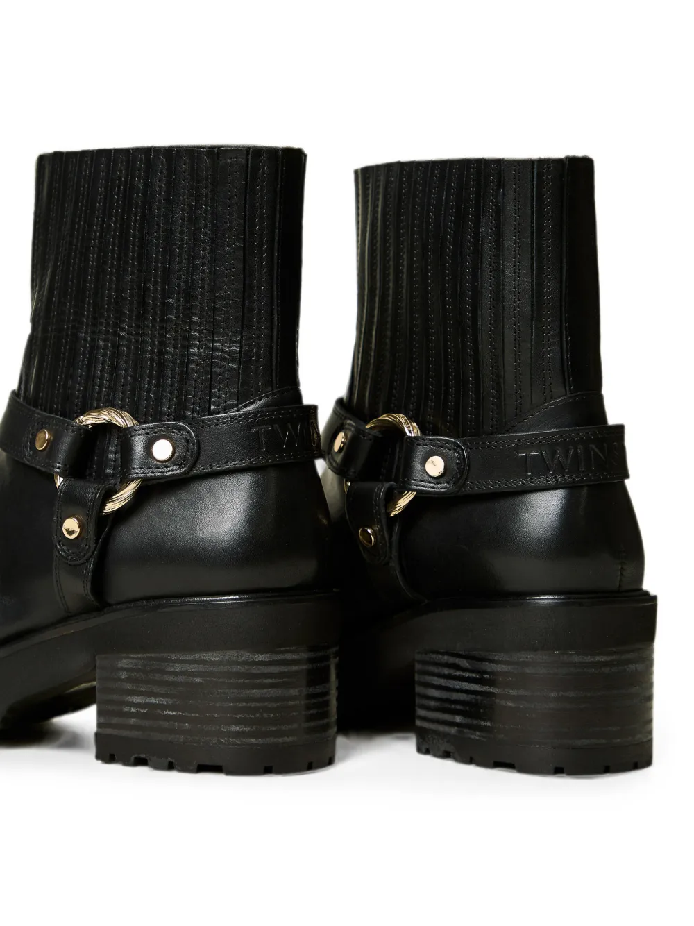TWINSET leather short biker boots with ring Zwart