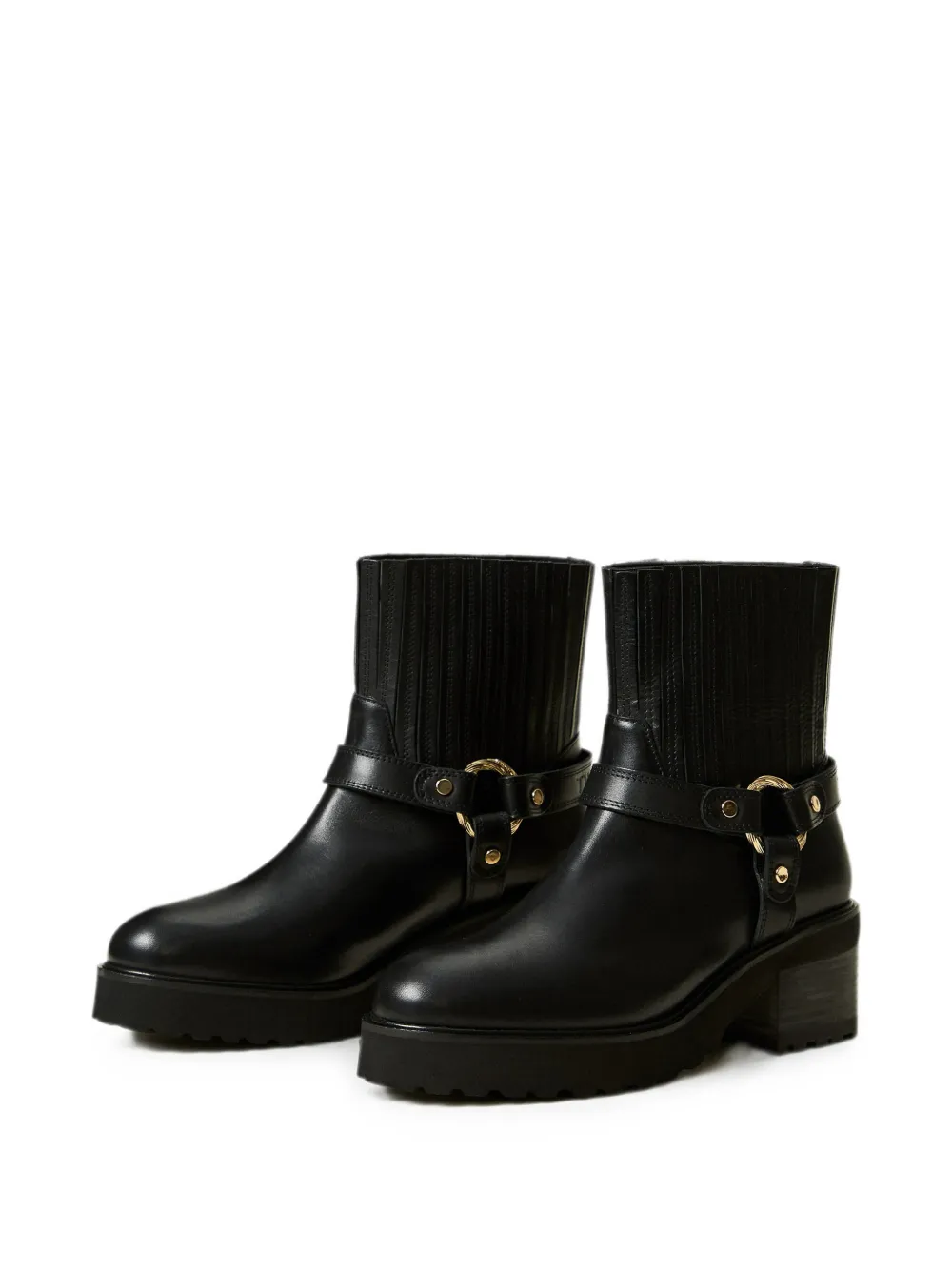 TWINSET leather short biker boots with ring Zwart