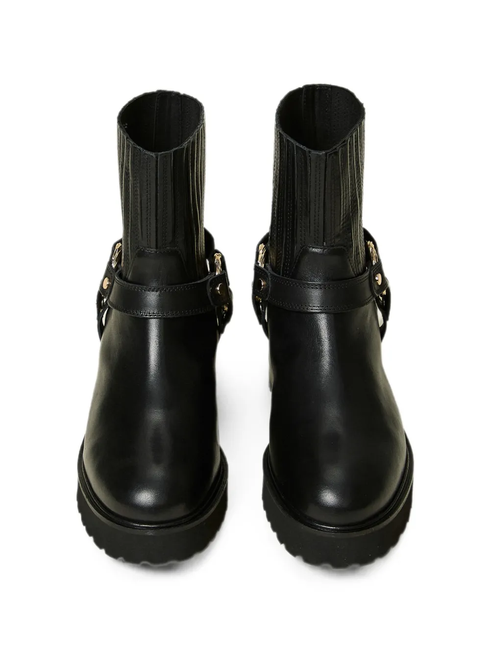 TWINSET leather short biker boots with ring Zwart