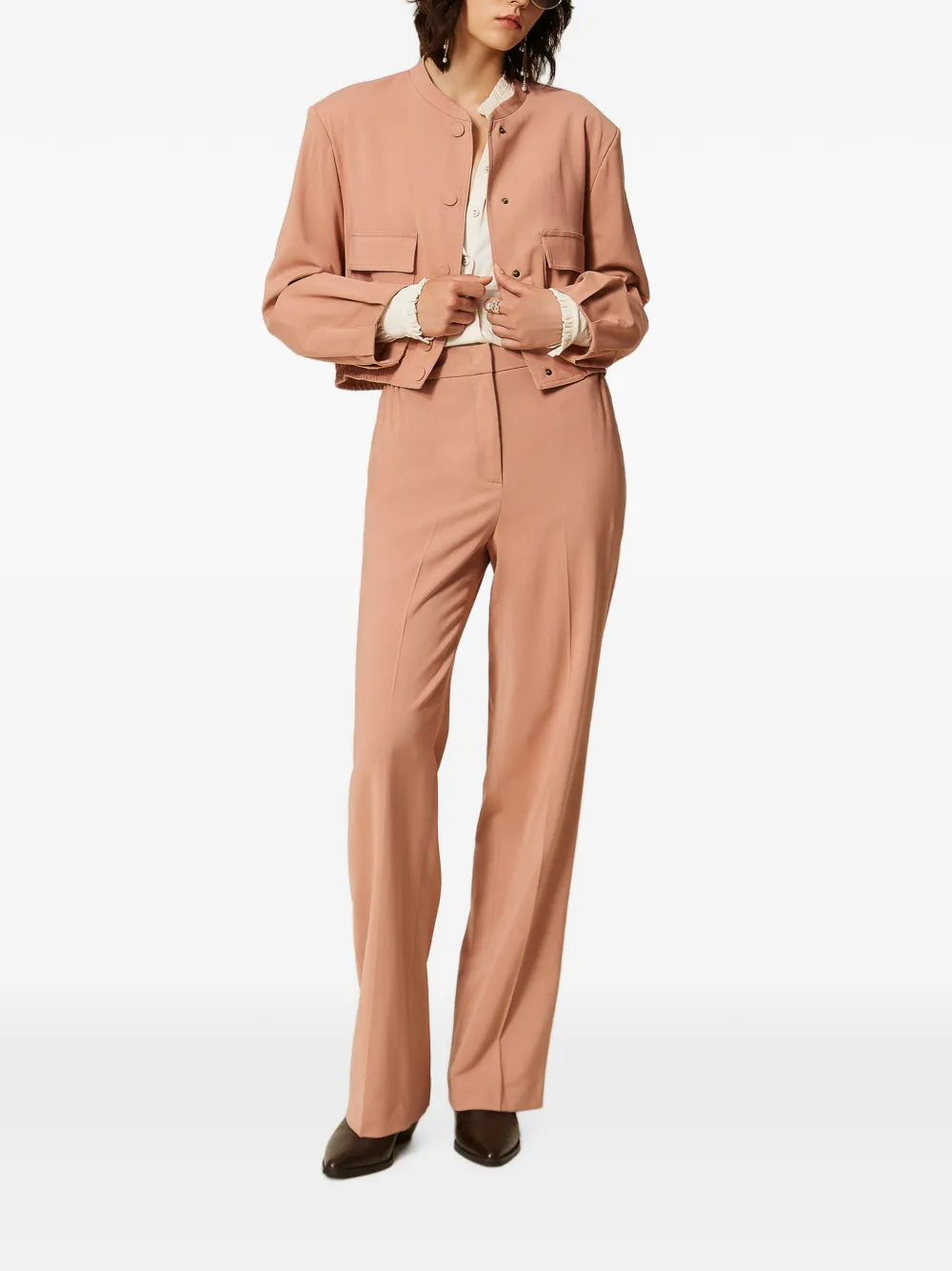 TWINSET Straight twill broek met zakken Beige