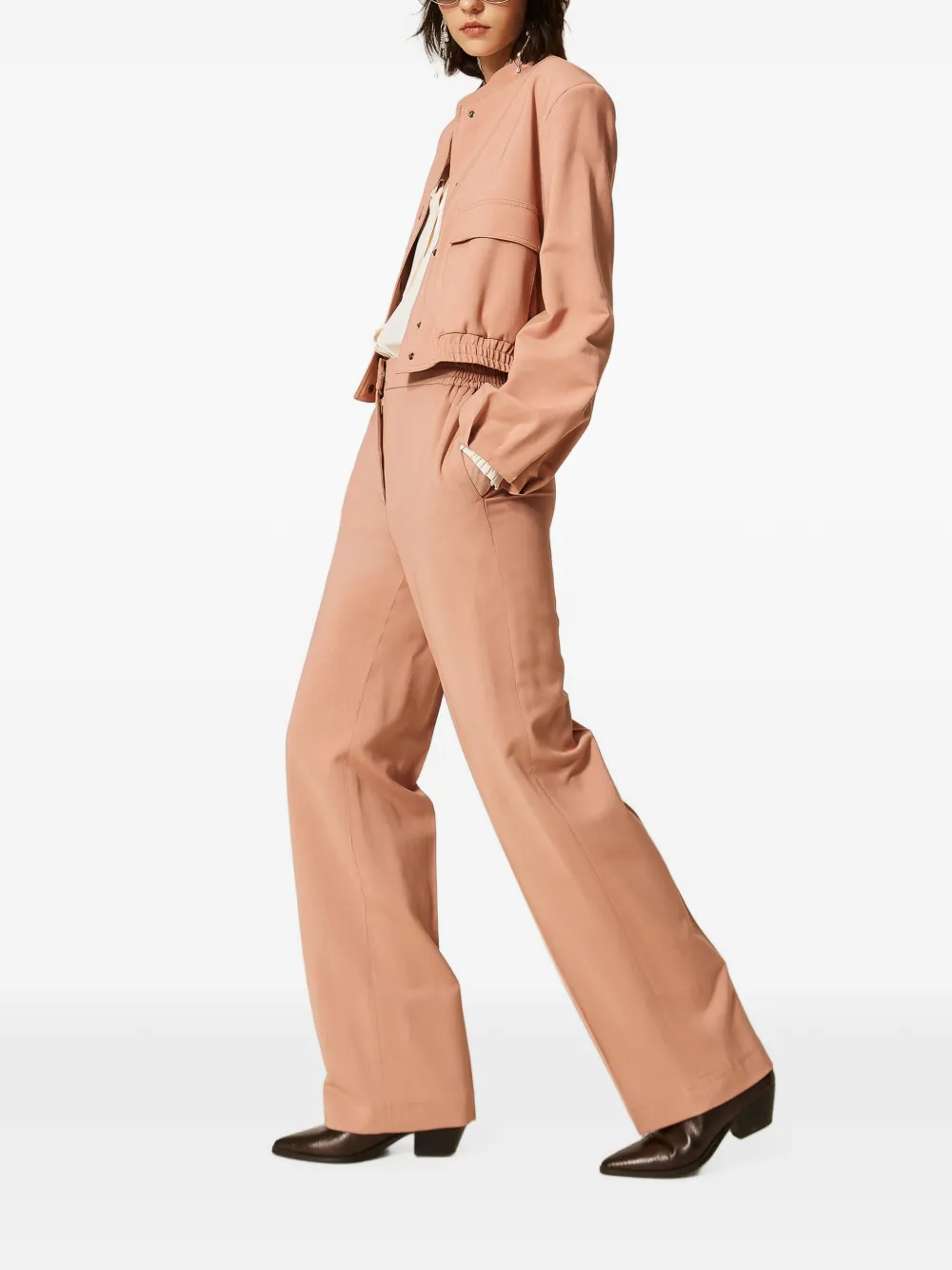TWINSET Straight twill broek met zakken Beige