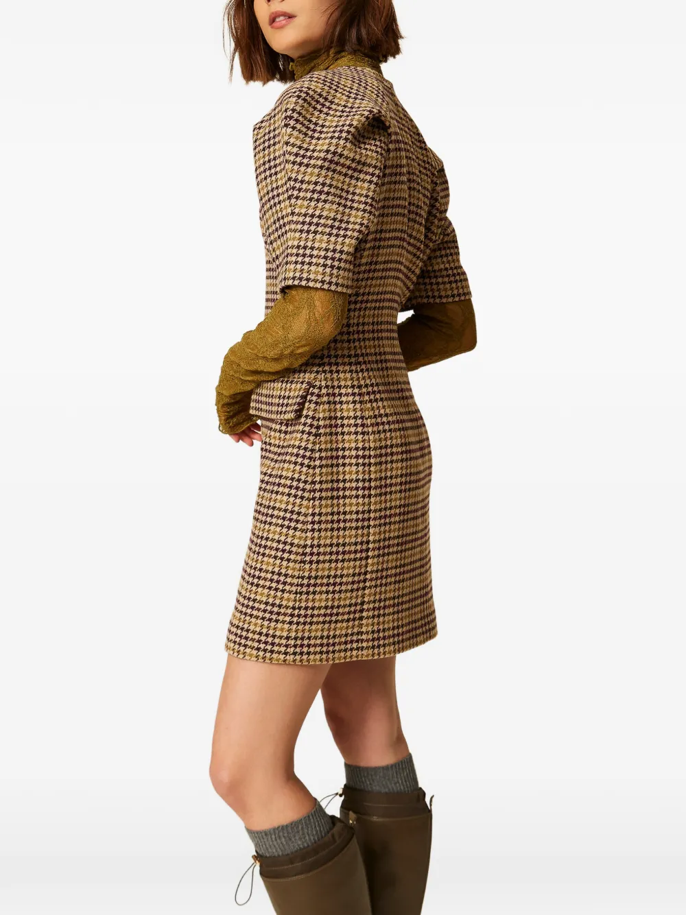 TWINSET Mini-jurk van pied-de-poule print en jacquard Bruin