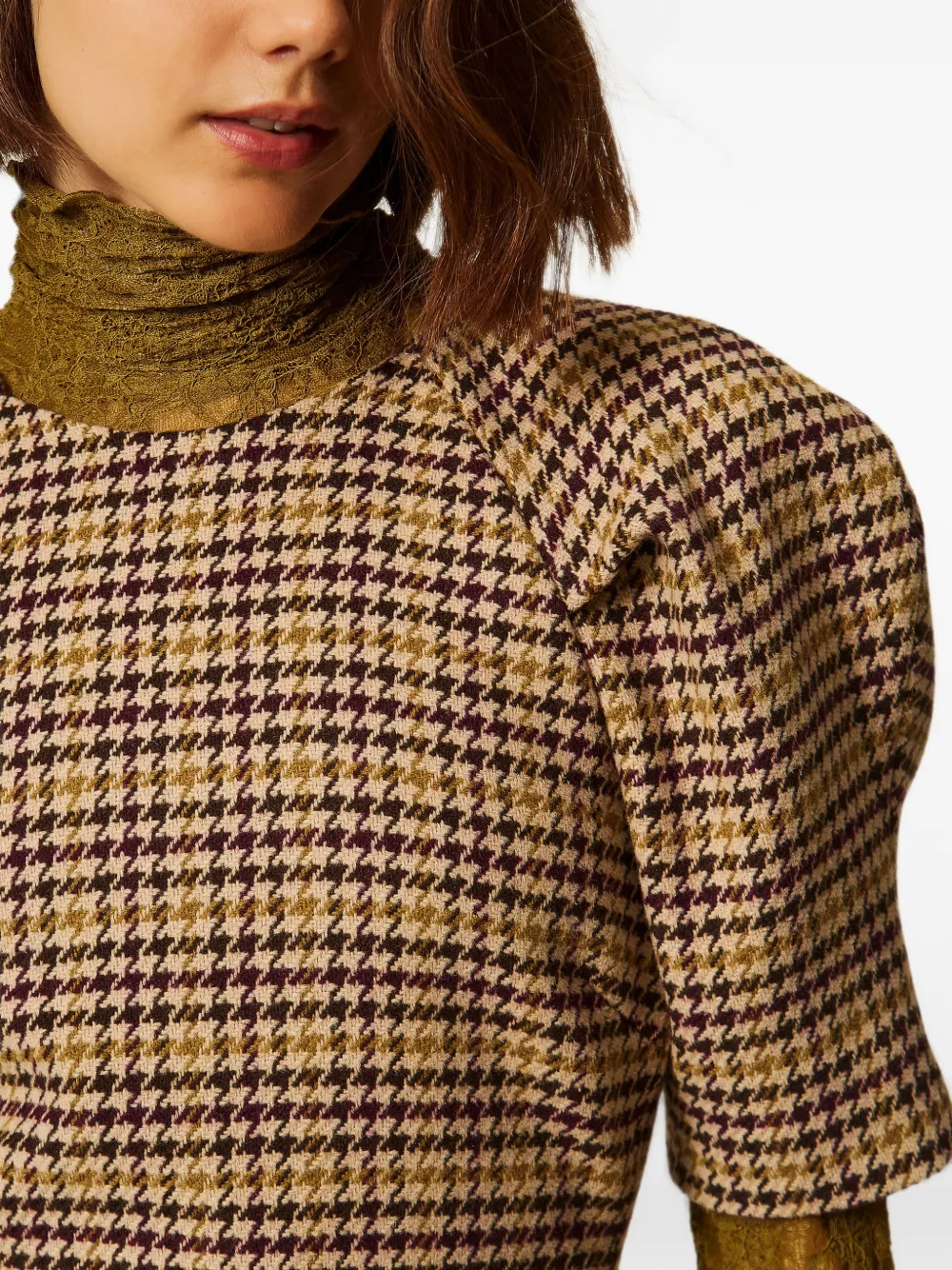 TWINSET Mini-jurk van pied-de-poule print en jacquard Bruin