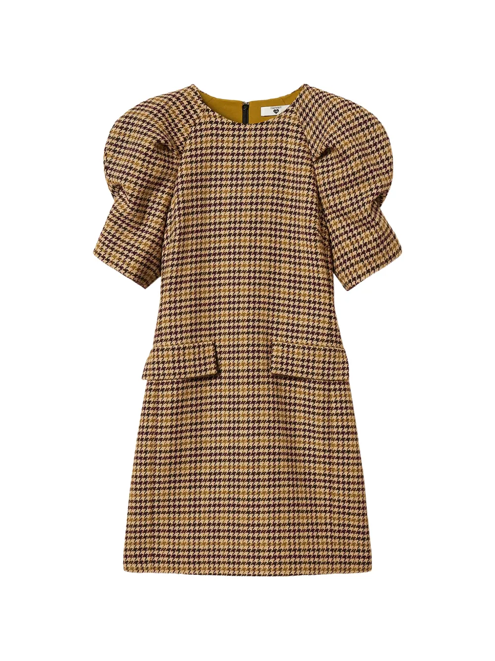 TWINSET Kurzes Jacquard-Kleid mit Hahnentrittmuster - Braun