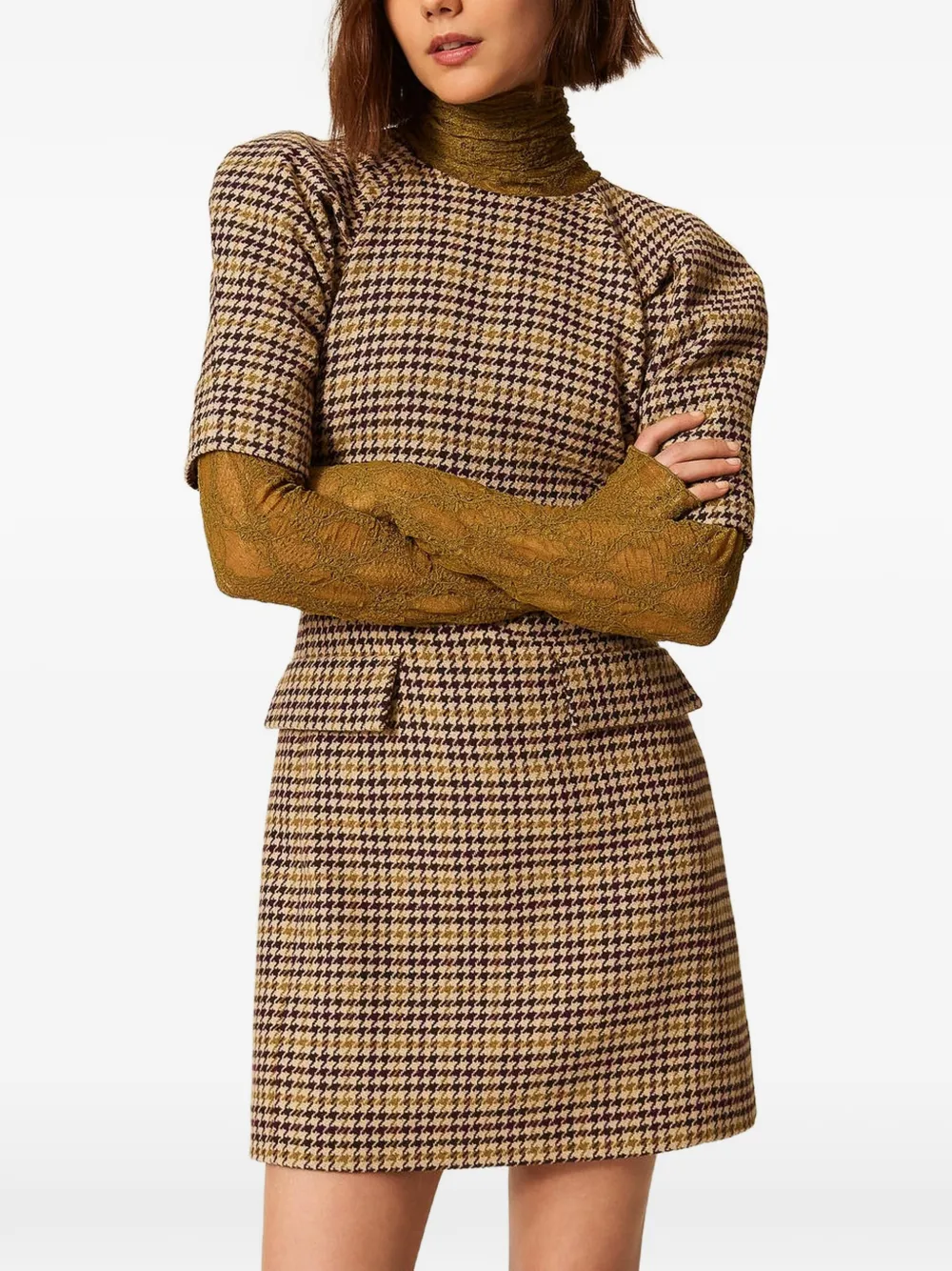 TWINSET Mini-jurk van pied-de-poule print en jacquard Bruin
