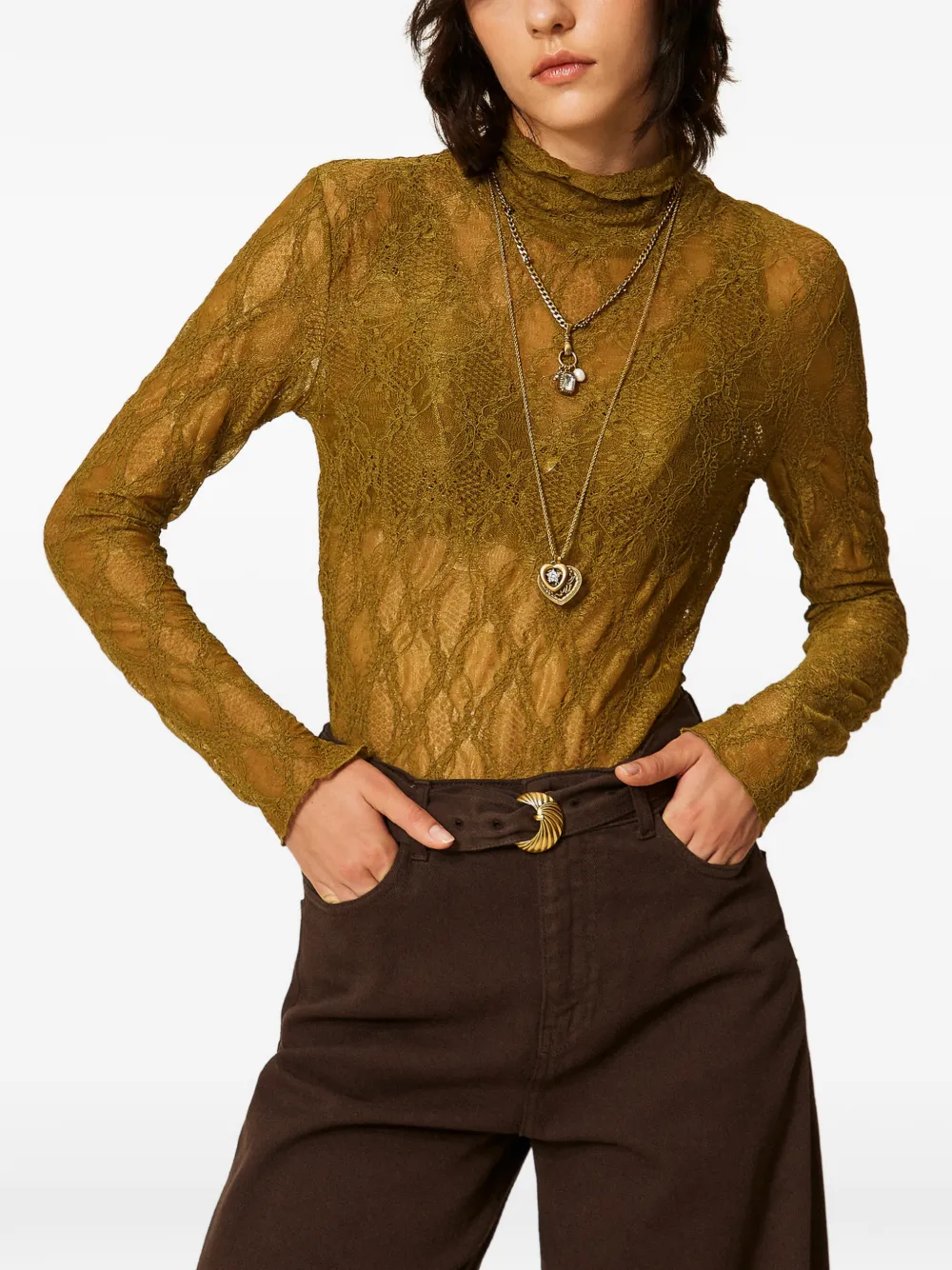 TWINSET Top van stretchkant met col Groen