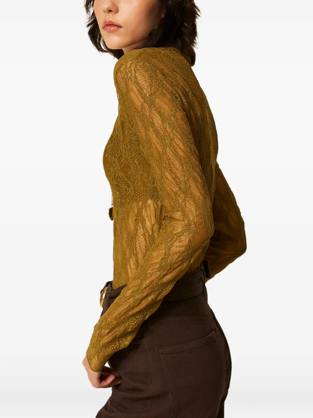 TWINSET Top van stretchkant met col Groen