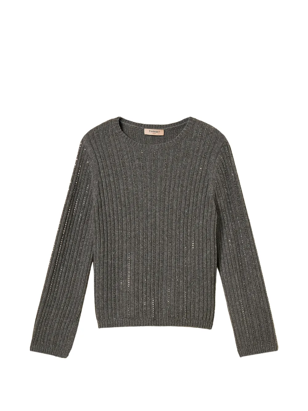 TWINSET Maglione a coste con strass - Grigio
