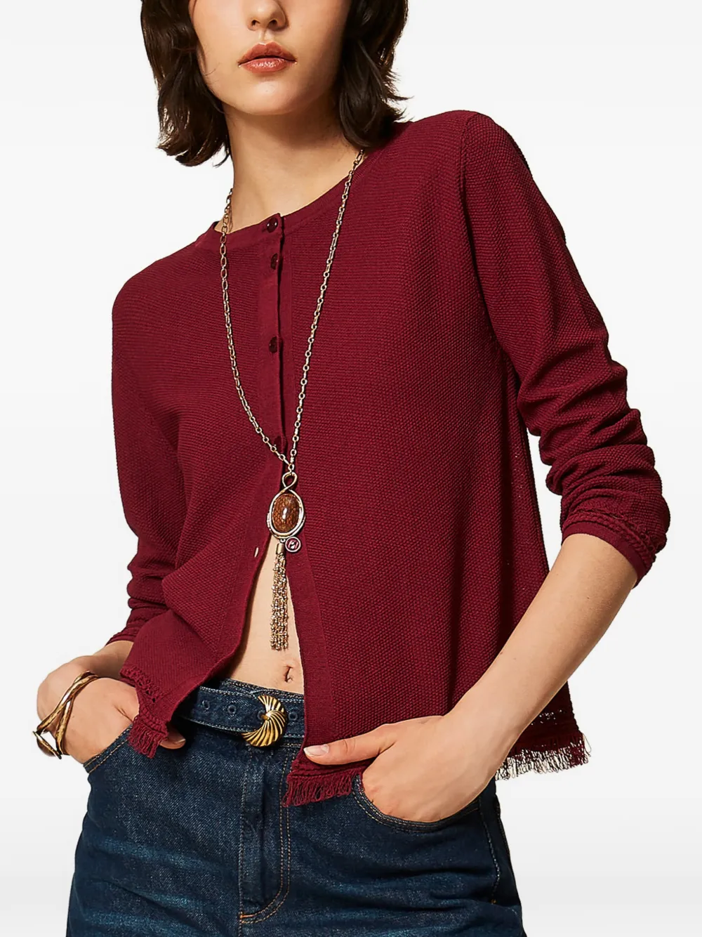 TWINSET Gebreid vest met franje Rood