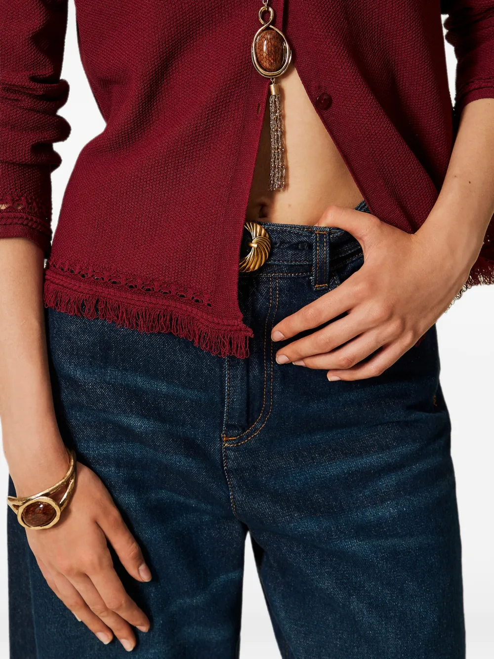 TWINSET Gebreid vest met franje Rood